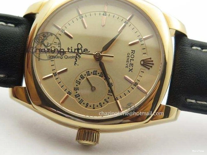MiroTime 0209 Cozy Cellini Date RG Rose Gold Dial Stick Markers On Black Leather Strap A 3873
